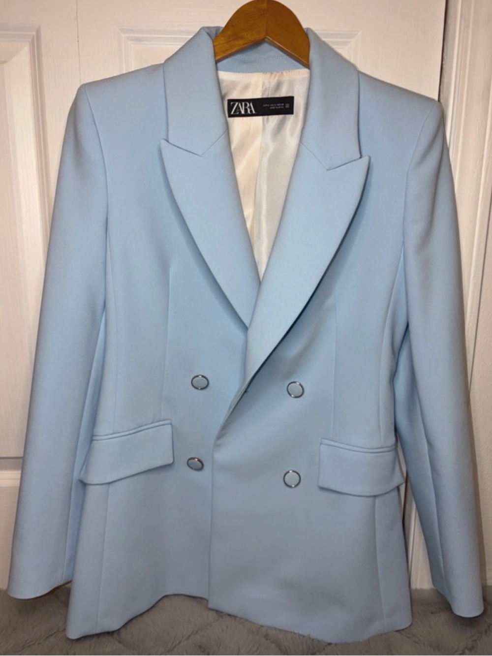 Zara Pastel Blue Double-Breasted Blazer Size Small